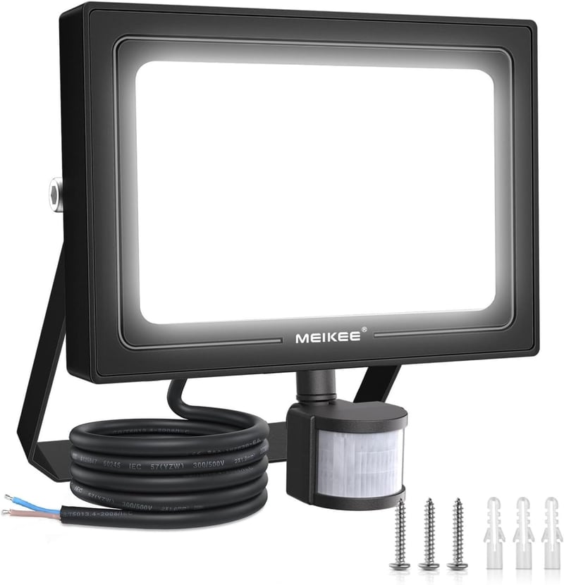 MEIKEE 50W LED Reflektor Mozgásérzékelővel - 4700LM, 6500K, IP66 Vízálló Kültéri Lámpa Kerthez, Garázshoz, 360° Forgatható Fejjel, Fekete - 50.0 Watt