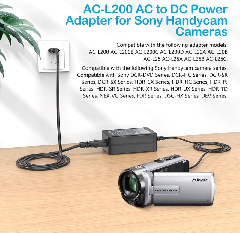 TKDY AC-L200 Hálózati Adapter Sony Handycam Kamerákhoz - Univerzális Töltő DCR, DVD, HDR Sorozatú Videókamerákhoz, 8.4V/1.7A