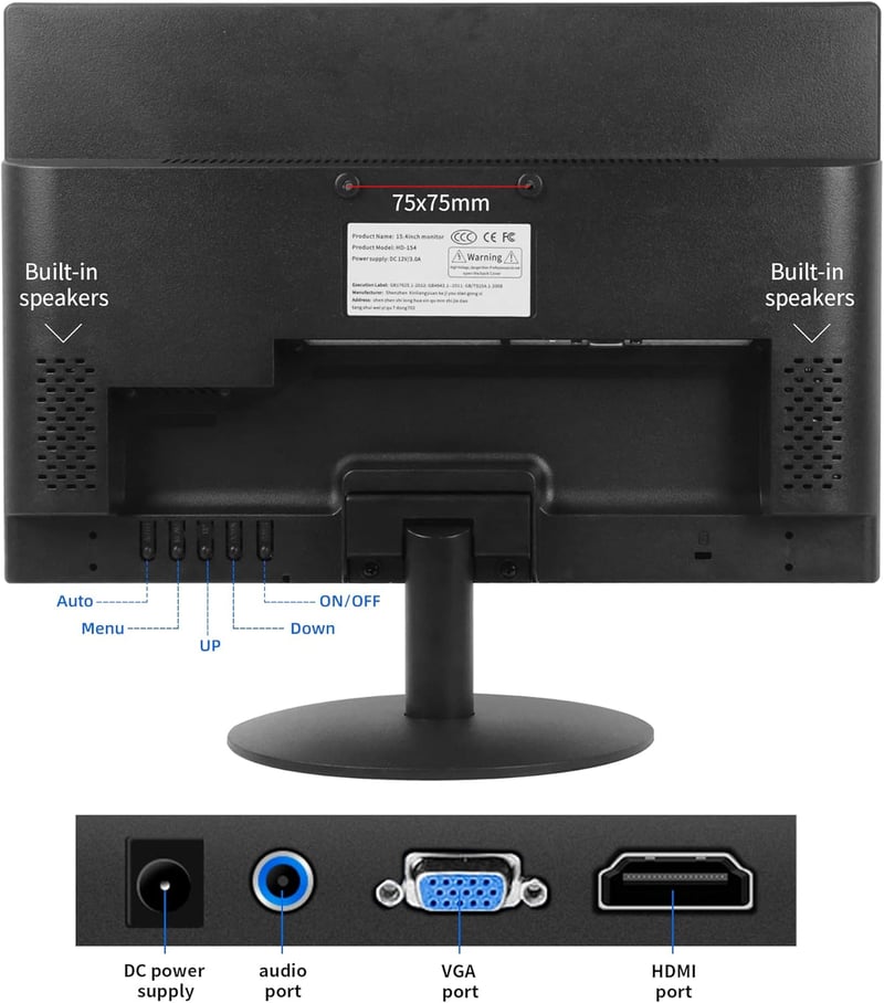 Thinlerain 15,4" HD Monitor 1400x900 Felbontással - Beépített Hangszórókkal, HDMI/VGA Csatlakozással, VESA Kompatibilis, PC/PS4/Xbox/Switch 