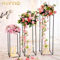 Nuptio Fekete Fém Váza Szett 3 db - Magas Geometrikus Virágtartó Állvány Esküvői Asztaldíszhez, Otthoni Dekorációhoz - 60/80/100 cm 2