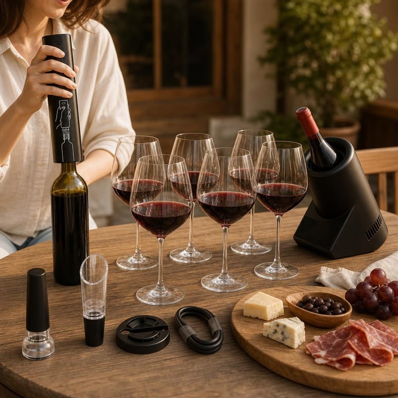 Čarolija vinskih večeri: električni otvarač + 6 čaša za crno vino + hladnjak za bocu