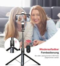 ASHINER 180cm-es LED fényes szelfibot állvánnyal, iPhone és Android kompatibilis 8