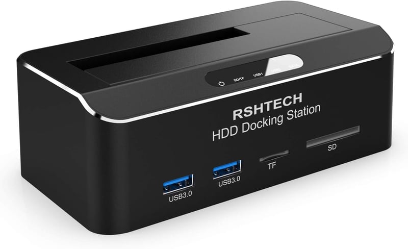 RSHTECH Alumínium USB 3.0 HDD/SSD Dokkoló 2.5" és 3.5" SATA Meghajtókhoz, SD/TF Kártyaolvasóval, 16TB-ig