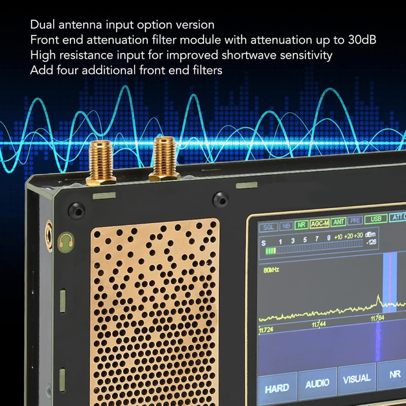 Yunseity Malahit SDR Vevőkészülék 50kHz-2GHz, 3.5" IPS Érintőképernyővel, AM SSB NFM WFM CW Rövidhullámú Rádió, Kettős Antenna Bemenettel