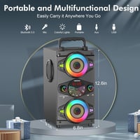 TOMPROAD Bluetooth Hangszóró 60W - Hordozható Vezeték Nélküli Hangfal Karaoke Funkcióval, FM Rádióval, LED Világítással és Távirányítóval 2