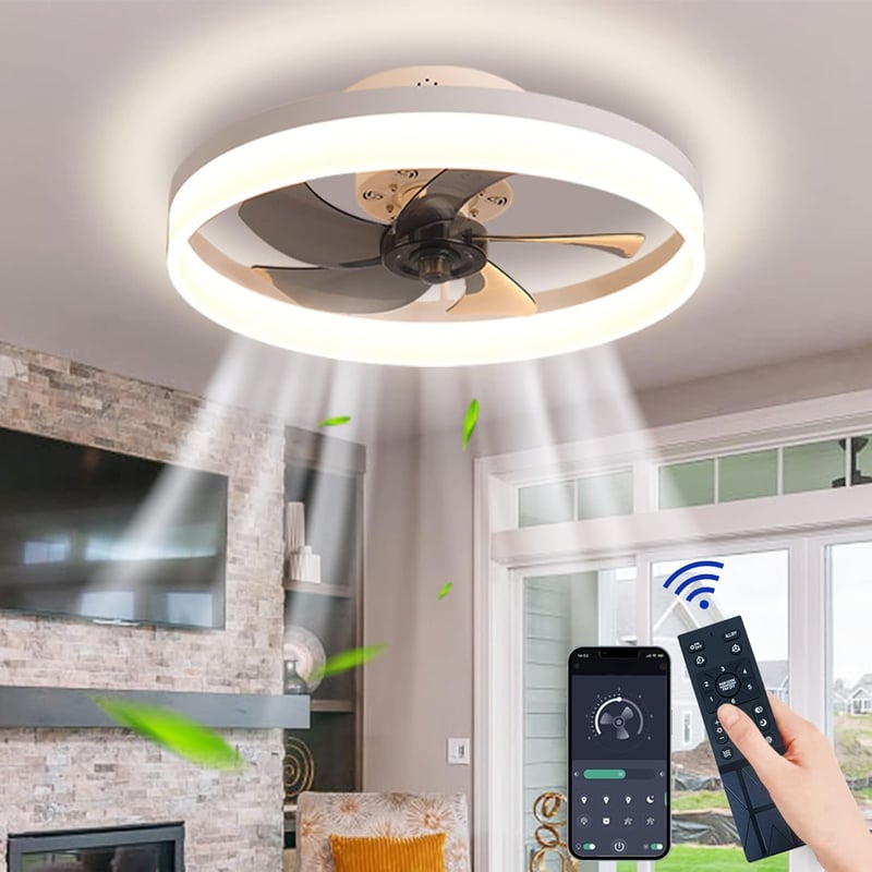 EIDISUNY Modern Mennyezeti Ventilátor LED Világítással - 19" Lapos Dizájn, 72W, Távirányítóval, 3 Színhőmérséklet, Nappali és Hálószoba Vent