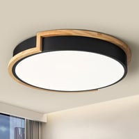 WOKNOS Fekete Mennyezeti Lámpa 40 cm, 36W LED Világítás Fa Díszítéssel, 4000K Természetes Fény, Nappali, Hálószoba, Konyha, Előszoba 1