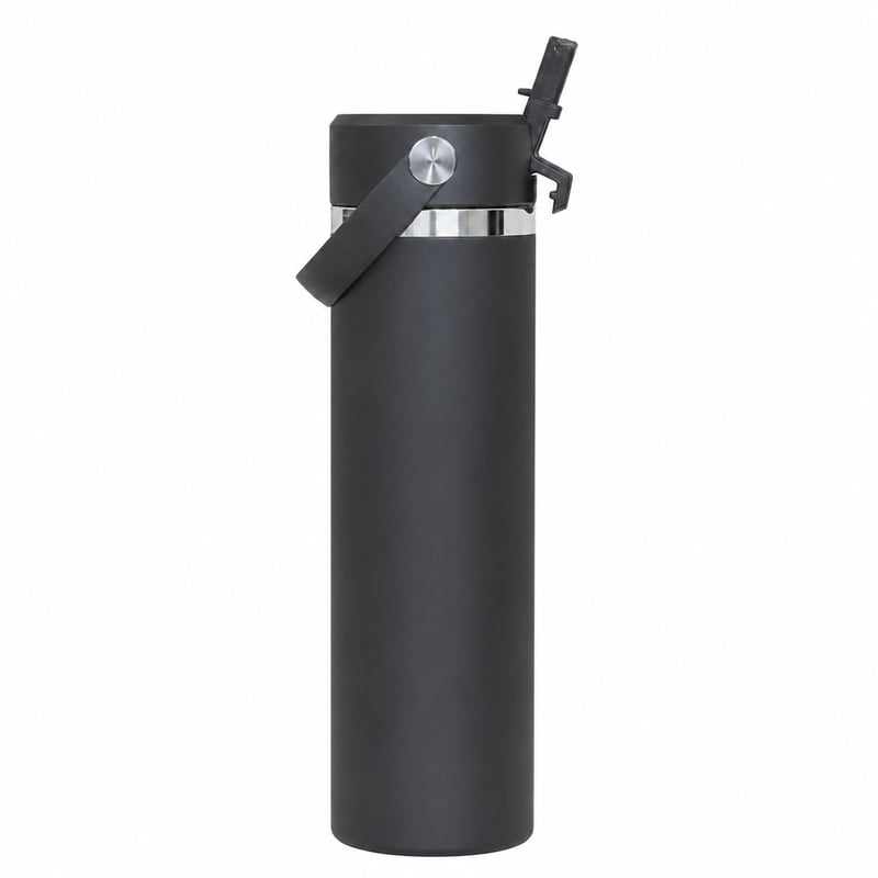 Termos din oțel inoxidabil Super Sparrow cu capac cu pai, 750 ml, negru – utilizat, testat (stare: vezi a 2-a fotografie)