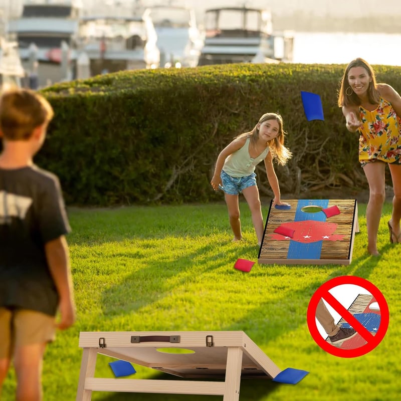 NZQXJXZ Prémium Cornhole Játék Szett - 90x60cm Tömörfa, 8 Zsákkal, Hordtáskával