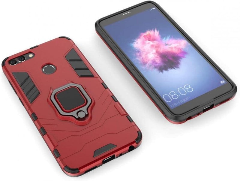 Huawei P Smart / Enjoy 7S Vörös Tok Forgatható Gyűrűvel