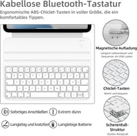 HOU Slim Bluetooth Billentyűzetes Tok iPad 11. és 10. Generációhoz - Fehér QWERTZ Műbőr Védőtok Ergonomikus Szöggel, Mágneses Rögzítéssel 4
