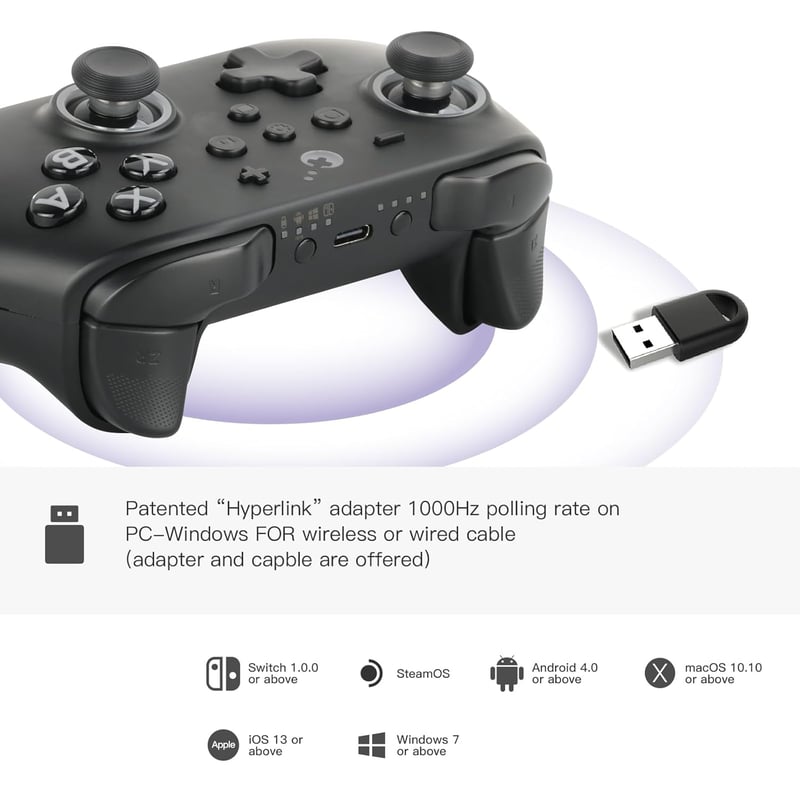 GuliKit KK3 Max Bluetooth Kontroller Nintendo Switch/OLED-hez, Hall Effekt Joystick, Mágneses Vibráció, Cserélhető Paddlek, Hyperlink Adapte
