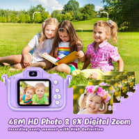 Lila 48 MP gyerek fényképezőgép 3-12 éveseknek, 1080P, 32GB SD kártyával, unikornis tokkal 3