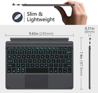 MoKo Bluetooth Billentyűzet Tok Surface Go 4/3/2/2018 Modellekhez, 7 Színű LED Háttérvilágítás, Érintőpaddal, Újratölthető Akkumulátor, Feke 9