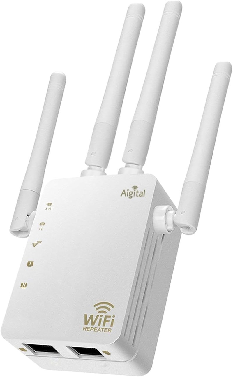 Aigital AC1200 WiFi Jelerősítő Repeater Dual Band 2.4GHz & 5GHz - 200m² Lefedettség, 4x3dBi Antenna, WPS, Ethernet LAN, 45+ Eszköz