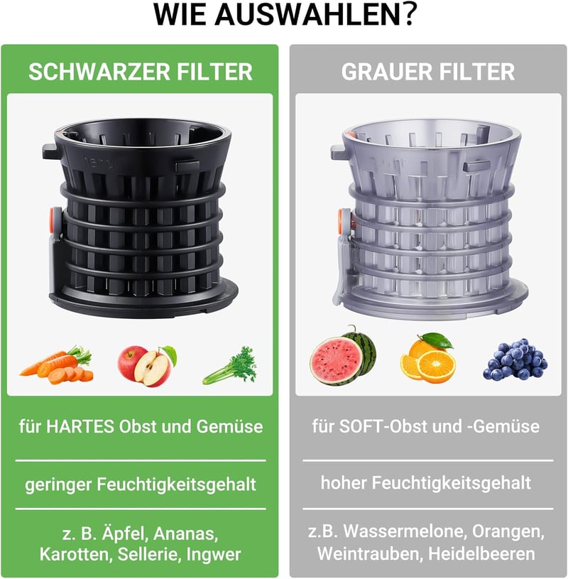 AMZCHEF Slow Juicer 103 mm Széles Adagolónyílással - 250W Hideg Préselésű Gyümölcs és Zöldség Facsaró 2 Szabadalmazott Szűrővel, Csendes Mot