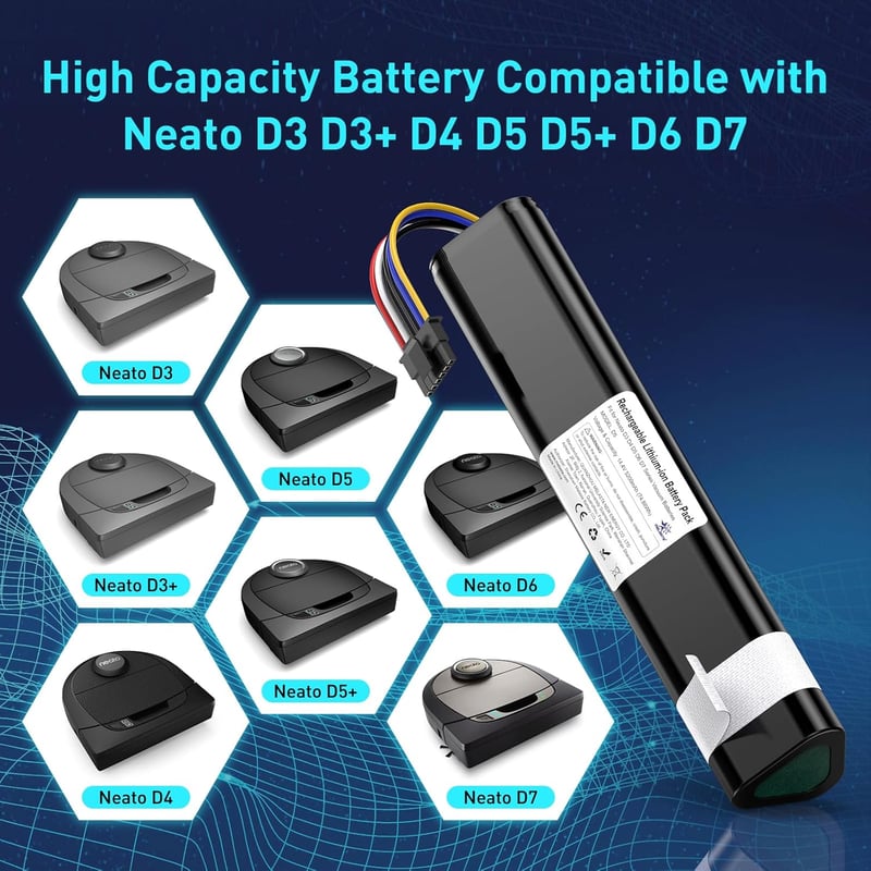 melasta 14,4V 6500mAh Lítium-ion Akkumulátor Neato Botvac D3 D4 D5 D6 D7 Robotporszívókhoz, 945-0225 Sorozathoz Kompatibilis Csereakku
