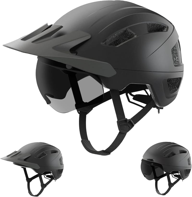 ROCKBROS Kerékpáros Sisak Mágneses Napellenzővel - Férfi/Női, Fekete, E-bike/MTB (L)