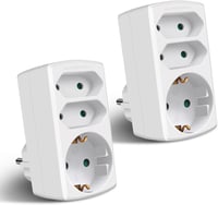 EXTRASTAR 3-as Elosztó Adapter - 2 Euro + 1 Schuko Aljzat, Gyerekzárral, Otthoni és Irodai Használatra, Fehér (2 db) 1