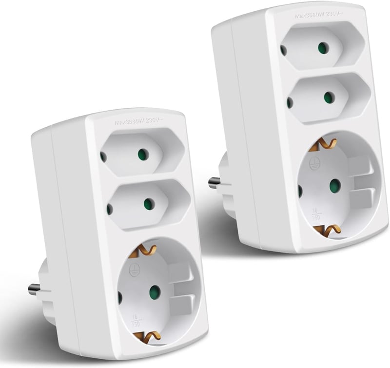 EXTRASTAR 3-as Elosztó Adapter - 2 Euro + 1 Schuko Aljzat, Gyerekzárral, Otthoni és Irodai Használatra, Fehér (2 db)