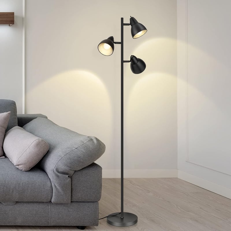 EDISHINE Állólámpa 163 cm - 3 Izzós Fekete Vintage Padlólámpa Forgatható Fejekkel, Egyedi Kapcsolókkal Nappaliba, Hálószobába, Irodába