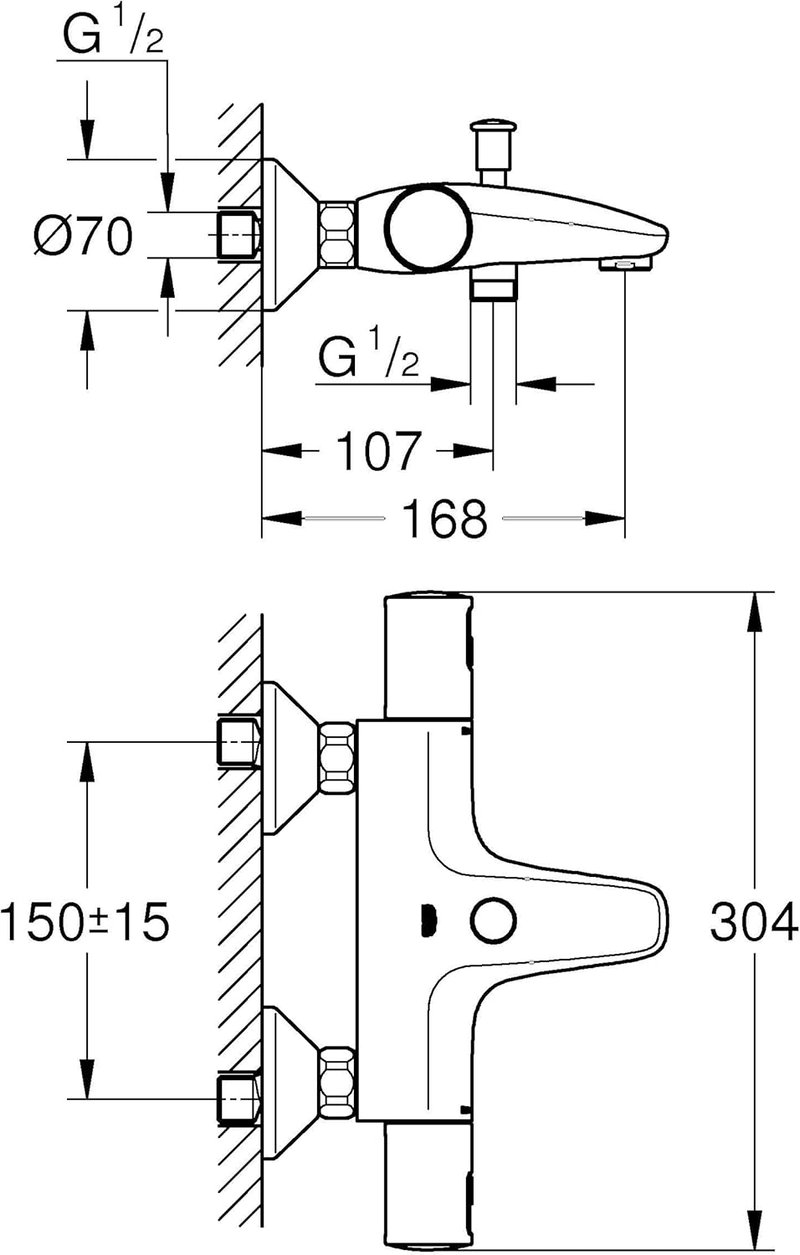 GROHE Precision Start 345982430 Fekete Víztakarékos Kádcsaptelep Termosztáttal - Falra Szerelhető Sárgaréz Keverőcsap 38°C Állandó Hőmérsékl