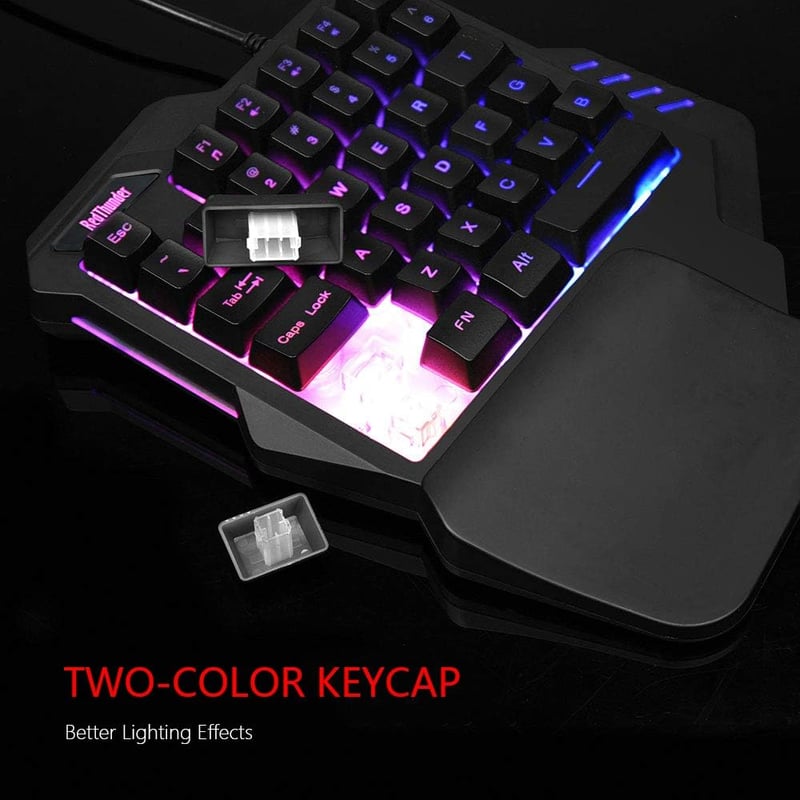 RedThunder Egykezes Gamer Billentyűzet és Egér Szett, RGB Háttérvilágítással, 35 Gombos Ergonomikus Mini Billentyűzet, 6400 DPI Optikai Egér