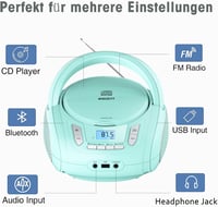 WISCENT Hordozható CD Lejátszó Bluetooth-szal, FM Rádióval, USB MP3 Lejátszással, AUX Bemenettel, Fejhallgató Csatlakozóval, CD-R/RW és MP3- 2