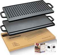Overmont kétoldalas öntöttvas grillap fogantyúkkal, 50x23 cm, BBQ-hoz és tűzhelyhez 1