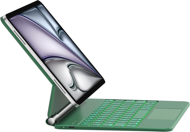 HOU iPad Billentyűzetes Tok - 7 Színű Háttérvilágítás, Érintőpad, QWERTZ - iPad Pro 11" (1-4. gen) és iPad Air (4-5. gen) Készülékekhez - Zö