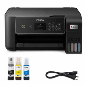 Imprimantă Epson EcoTank ET-2870 A4 Wi-Fi cu rezervor de cerneală — defectă, funcționează parțial: se oprește afișând un mesaj de eroare, fără set de cerneluri (stare: vezi a 2-a imagine)