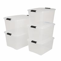 Iris Ohyama TB-45 Átlátszó Tárolódoboz Tetővel 45L Csatos Zárral Egymásra Rakható 5 db-os Szett Használt Karcos 1