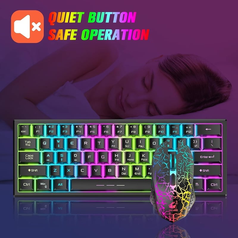 Redragon Rainbow LED 61 gombos vezeték nélküli gaming billentyűzet és egér szett - PC kompatibilis, fekete