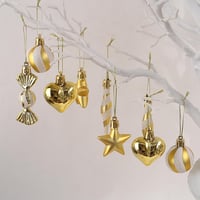 HERZONE Karácsonyi Függődíszek Szett - 13 db Arany Műanyag Dísz Karácsonyfára, Koszorúra - Gömbök, Csillagok, Hóember, Szívek, Jégcsapok 2