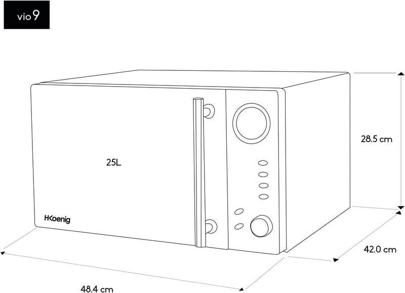 H.Koenig VIO9 Mikrohullámú Sütő Grillezővel, 900W, 25L, 10 Automata Program, LCD Kijelző, Fekete