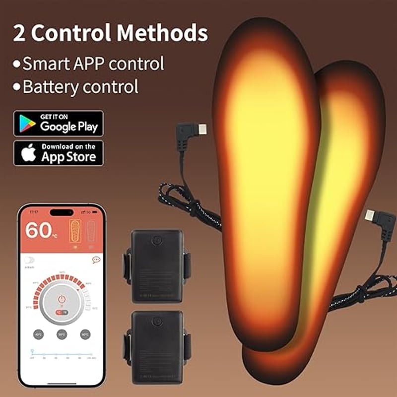 Fűthető talpbetét APP vezérléssel, 5000mAh akkumulátor, női és férfi méret, túrázáshoz, síeléshez, vadászathoz