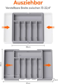 Lifewit Kihúzható Evőeszköztartó Fiókba - 33-57 cm Állítható Méretű Műanyag Konyhai Rendszerező Kanál, Villa, Kés Tárolására - 8 Rekeszes Sz 3