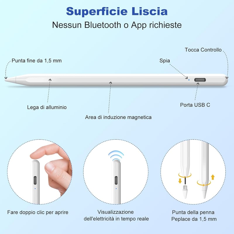 Apple iPad Érintőceruza - Mágneses Stylus Toll Rajzoláshoz, Íráshoz, Univerzális Tabletekhez