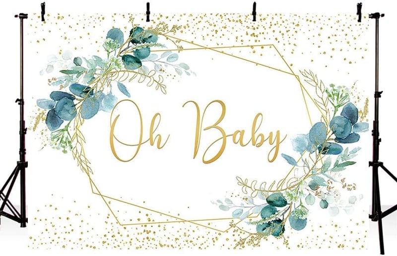 MEHOFOND 240x180 cm Zöld Leveles Fotóháttér Arany Pöttyökkel - Baba Fotózás, Születésnap, Baby Shower Dekoráció, Torta Fotózás