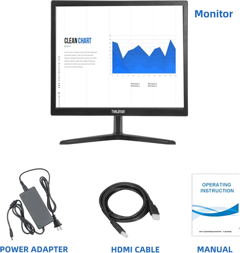 Thinlerain 17" Monitor 1280x1024 LED Képernyő 4:3 - Beépített Hangszóróval, 5ms Válaszidő, 60Hz, VGA/HDMI, VESA Kompatibilis, PS4/Xbox Támog