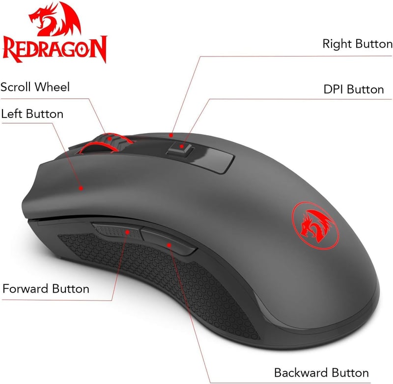 Redragon M652 vezeték nélküli optikai egér 6 gombbal, 5 DPI-fokozattal, PC és laptop kompatibilis