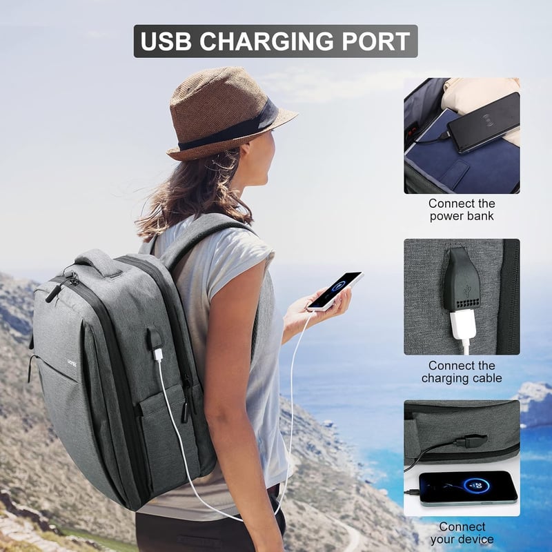 HOMIEE 15,6" Vízálló Üzleti Laptop Hátizsák USB Töltőporttal, Repülőgép Kézipoggyász Méretű