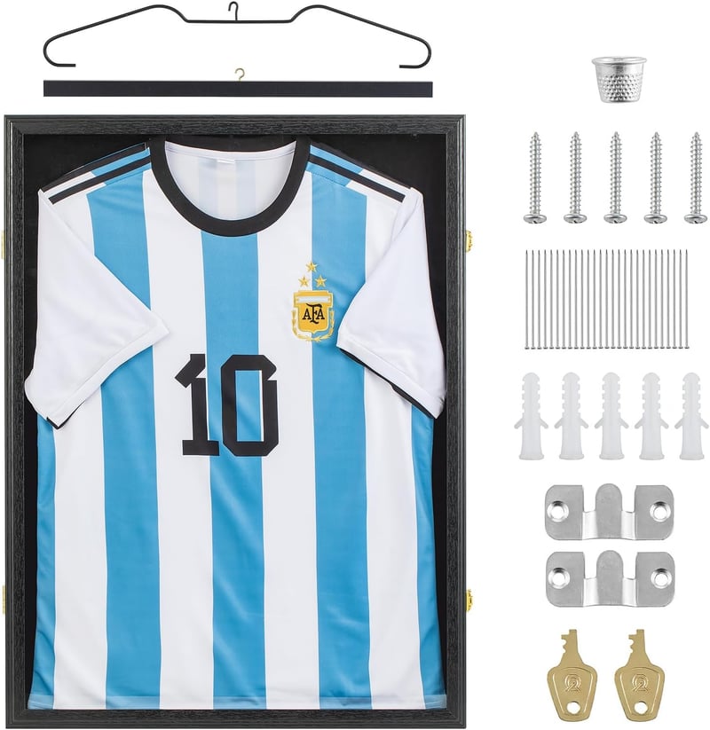 Walasis Mezkeretező 60x80 cm - 3D Vitrin Mez Kiállításához, Futball, Kosárlabda Pólók Tárolására, Modern Fekete Sportrelikvia Keret Felnőtte