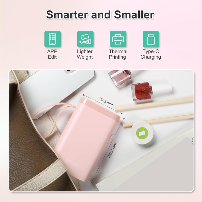 Nelko P21 rózsaszín Bluetooth címkenyomtató, hordozható öntapadós etikett készítő iOS/Android