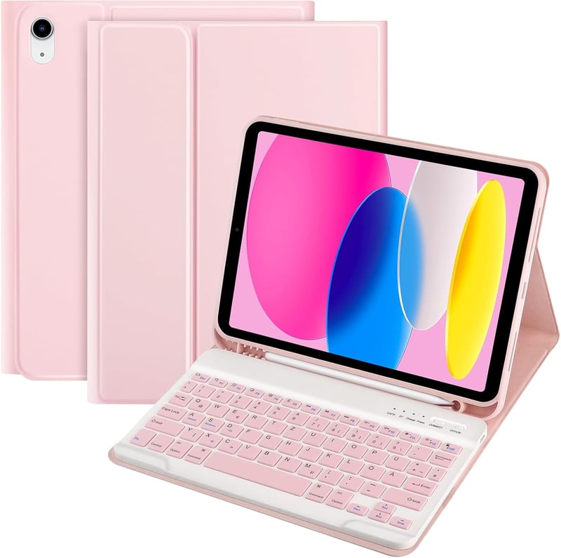 TQQ iPad A16 11/10 Generációs Védőtok Levehető Bluetooth Billentyűzettel - QWERTZ Német Kiosztás, Mágneses Csatlakozás, Hosszú Üzemidő