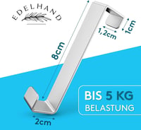 EDELHAND Ajtóra Akasztható Fogas - Rozsdamentes Acél, 10 db-os Szett, Fúrás Nélküli, Csúszásgátló, 5 kg Teherbírás, Ezüst 5