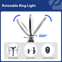 Selfie LED gyűrűlámpa 8" állvánnyal, Bluetooth távirányítóval 3