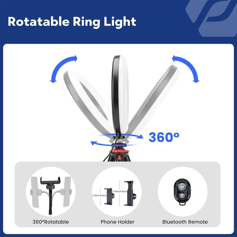 Selfie LED gyűrűlámpa 8" állvánnyal, Bluetooth távirányítóval
