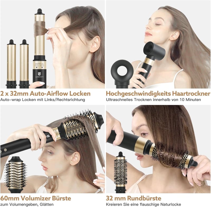 webeauty 5 az 1-ben Hajformázó és Hajszárító Kefe, 110.000 RPM Negatív Ionos Gyorsszárító, Meleglevegős Hajformázó Készlet Autós Légbefúvóva