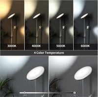 Amdelne LED Állólámpa Távirányítóval - 2in1 Dimmelhető 30W Mennyezeti Lámpa Flexibilis 5W Olvasólámpával, 4 Színhőmérséklet, Ezüst, Nappali, 2